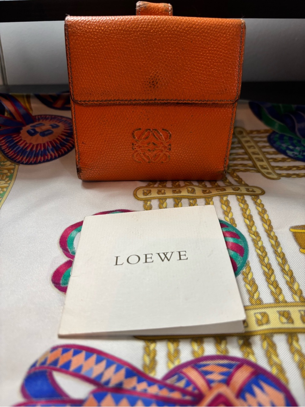 Authentic Loewe Vintage Anagram Bifold Wallet Orange